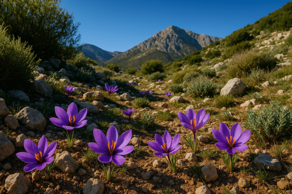 Mediterranean climate ideal for saffron cultivation showing seasonal temperature variations